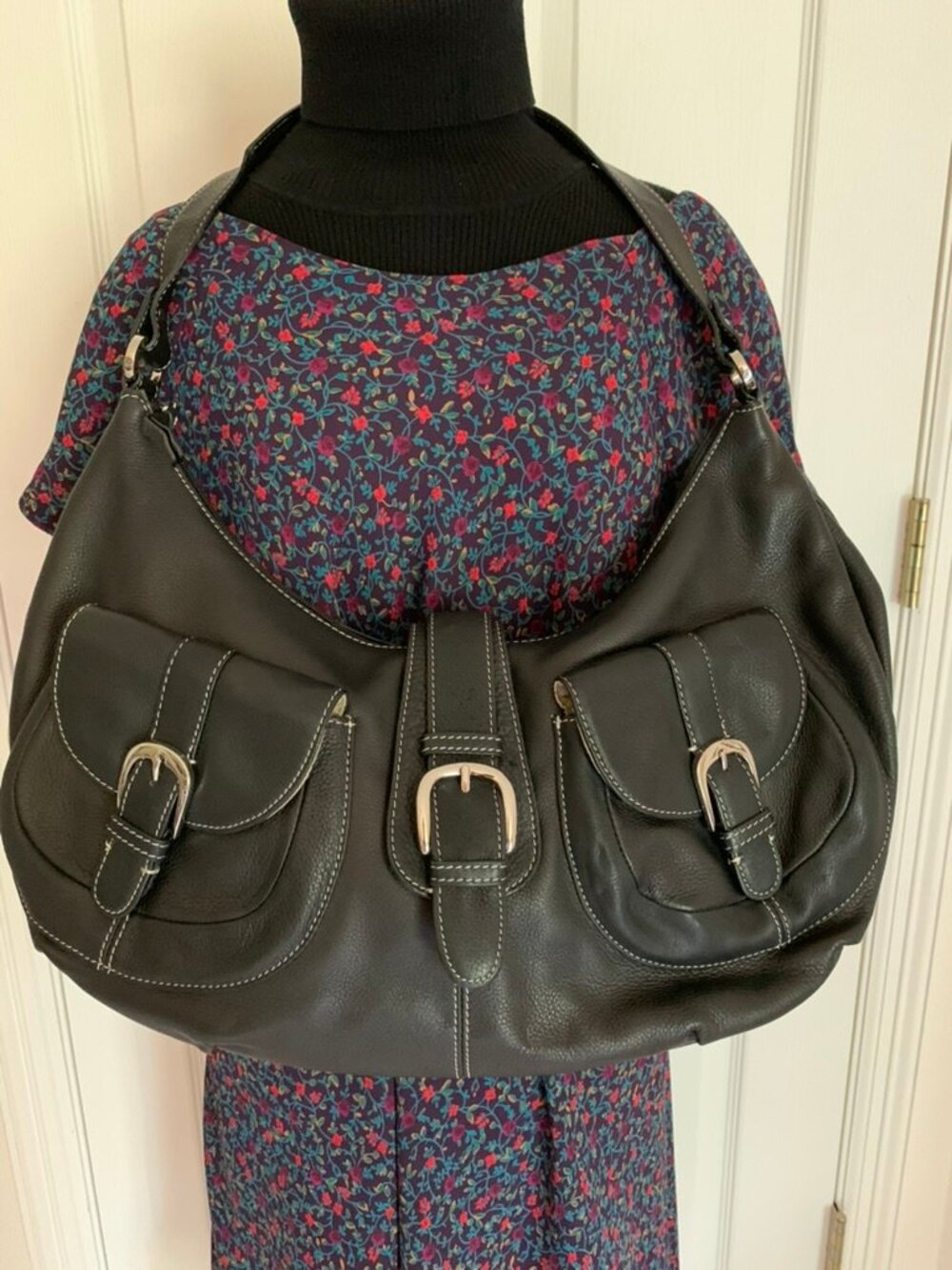 Y2K Black leather slouchy hobo bag